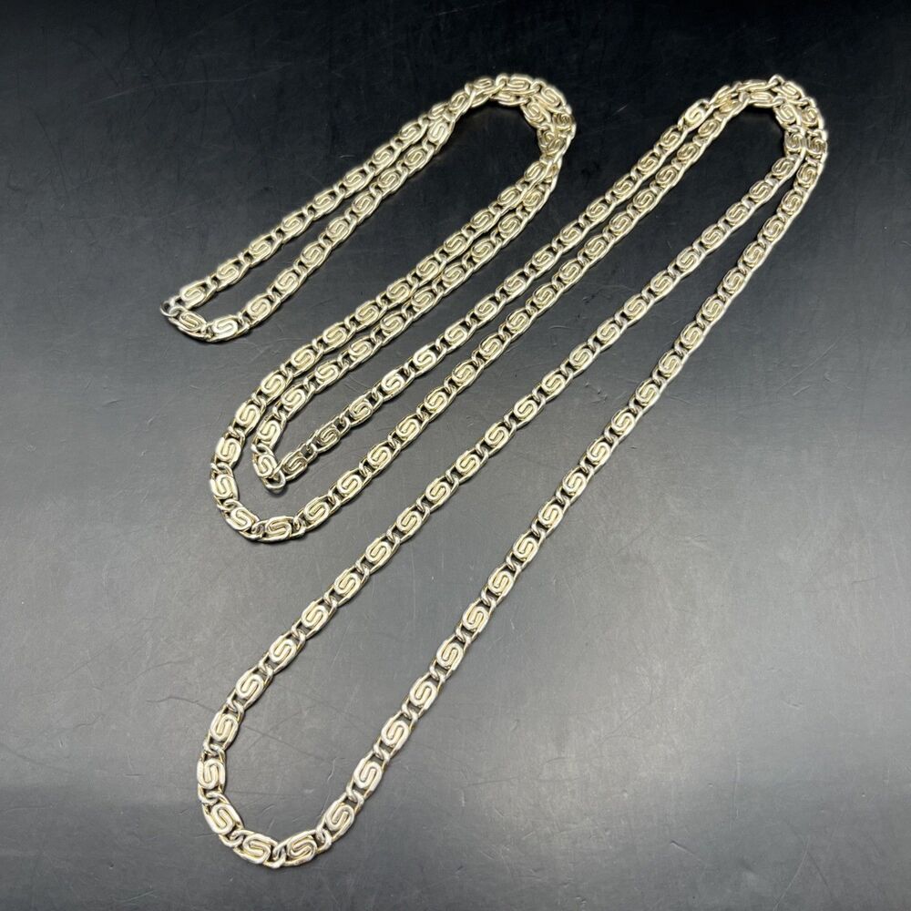 Vintage Extra Long Scroll Snail Greek Style Chain Necklace Gold Tone 54 Inch